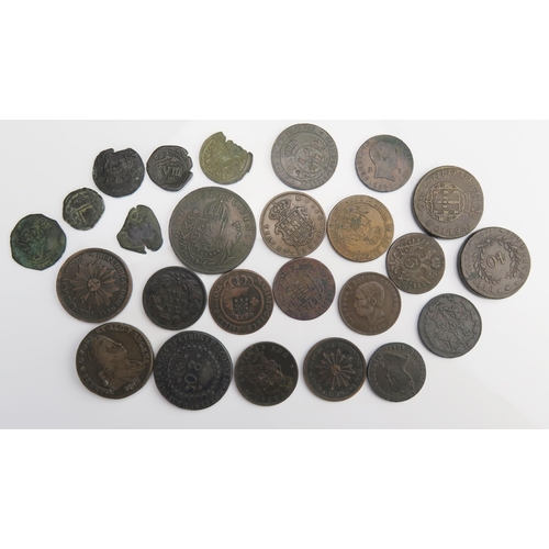 912 - South America, Spanish and Portuguese copper coins including cobs