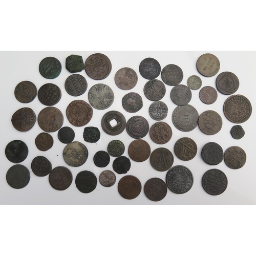 915 - Sheet of mainly 18th century European copper coins including Portugal, Netherlands, France etc.