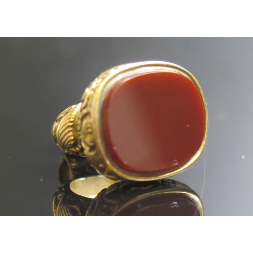 93 - A Large Antique Gold Plated and Carnelian Fob Seal, 20.5x16.2mm matrix, 31mm drop