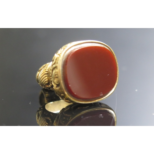 93 - A Large Antique Gold Plated and Carnelian Fob Seal, 20.5x16.2mm matrix, 31mm drop