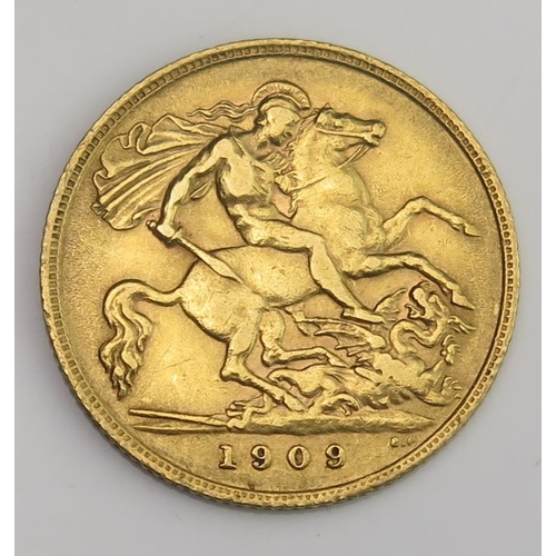 936 - An Edward VII 1909 Gold Half Sovereign, 3.99g