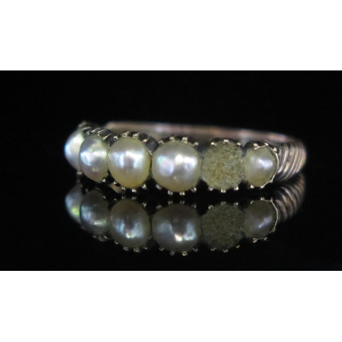 98 - A Georgian Split Pearl or Cultured Split Pearl Ring in a precious rose metal setting, size L.5, 1.56... 