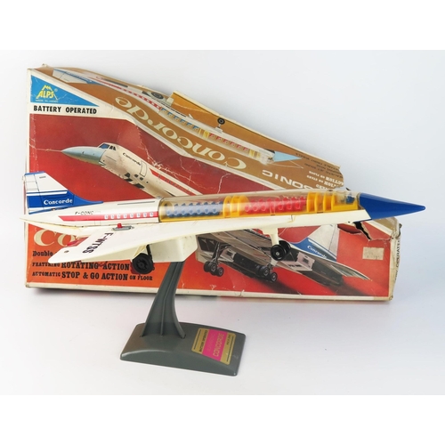 1038 - Alps (Japan) Battery Operated Supersonic Concorde, tinplate and plastic with stand - excellent (unte... 