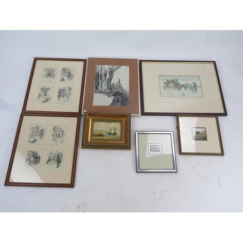 1134 - A Selection of Paintings and Prints including Victor Venner (27.5x17mm) and C.E. Brock, etc.