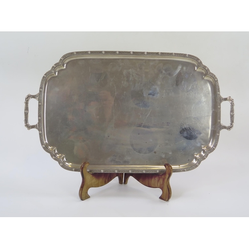 568 - A George VI silver serving tray, maker Frank Cobb & Co Ltd, Sheffield, 1949, of rectangular outline ... 