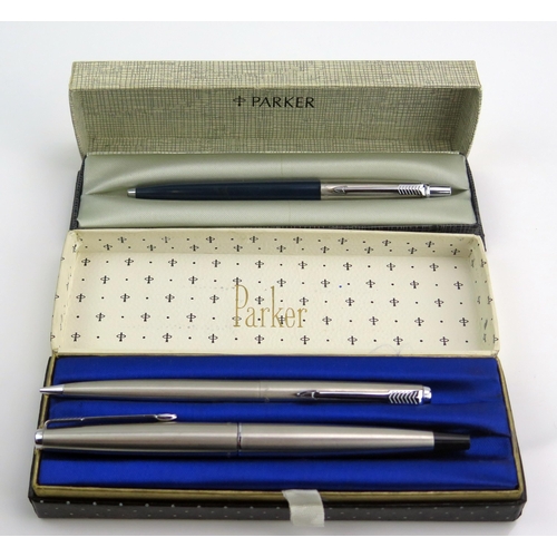 1322 - A Parker 45 Fountain Pen Boxed Set with propelling pencil and a boxed Parker ballpoint