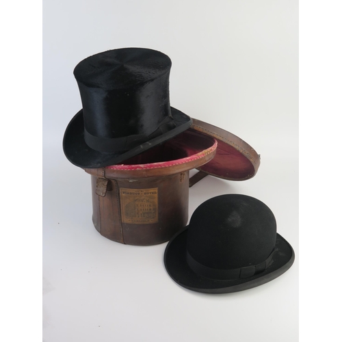 1331 - A Gents top hat by Christys' London, contained in a leather carrying case, together with a gent's bo... 