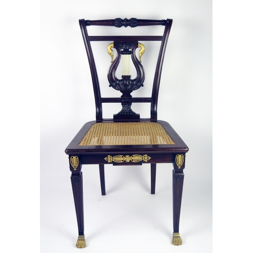 1507 - A 19th century Empire style mahogany salon chair, the back of tapering form with turned top rail hav... 