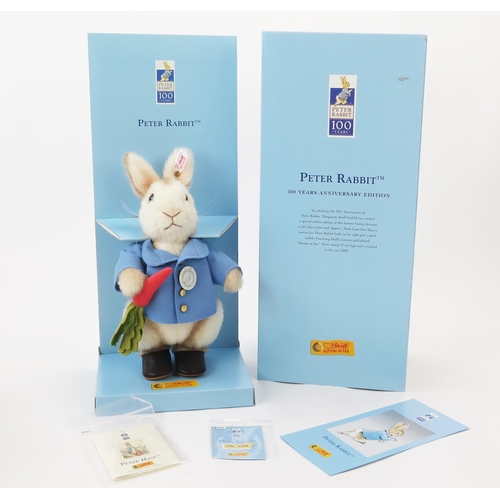 Steiff Peter Rabbit - Beatrix Potter 100 Years Anniversary 2002 White Tag Limited Edition, EAN 354168 - 27cm tall, boxed with booklet and numbered certificate