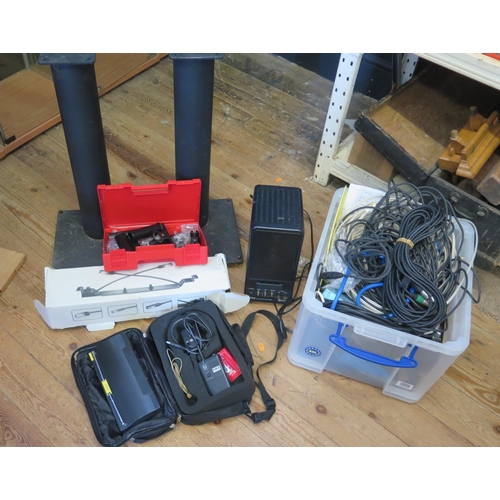 1076 - Audio Equipment Group including Yamaha MS20S Speaker, Toa Wireless Microphone and Tuner, box of cabl... 