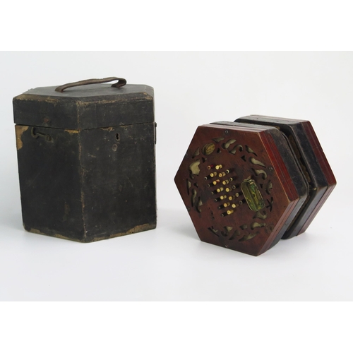 1079 - Lachenal & Co (London) Concertina, 49 buttons with mahogany ends, cased