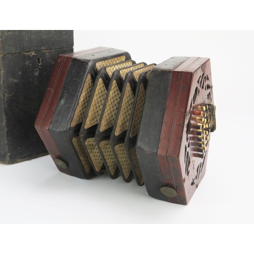 1079 - Lachenal & Co (London) Concertina, 49 buttons with mahogany ends, cased