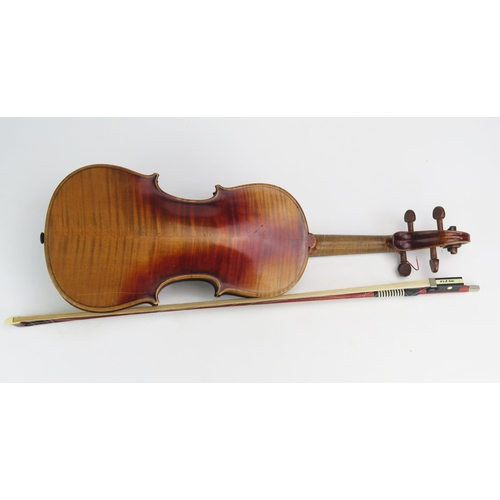 1081 - A Late 19th Century German Violin in Stradivarius Style with medium flamed back and neck, labelled S... 