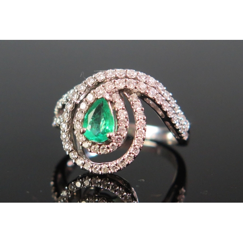 109 - An 18ct White Gold, Emerald and Diamond Ring, c. 6.6x4.7mm principal stone, stamped 750, 5.22g