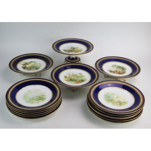 1102 - A 19th Century Fifteen Piece Porcelain Desert Set decorated with country landscapes