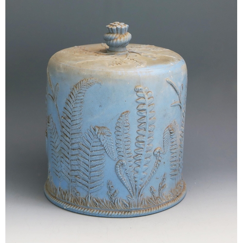 1115 - A Blue pottery stilton cheese dish cover, with moulded fern pattern decoration, 27cm high.