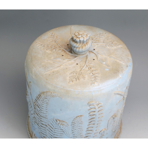 1115 - A Blue pottery stilton cheese dish cover, with moulded fern pattern decoration, 27cm high.