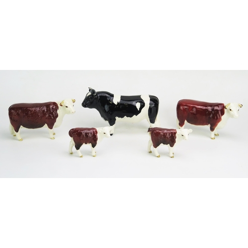 1132 - Three assorted Beswick bulls and two calves, all gloss finish (5)