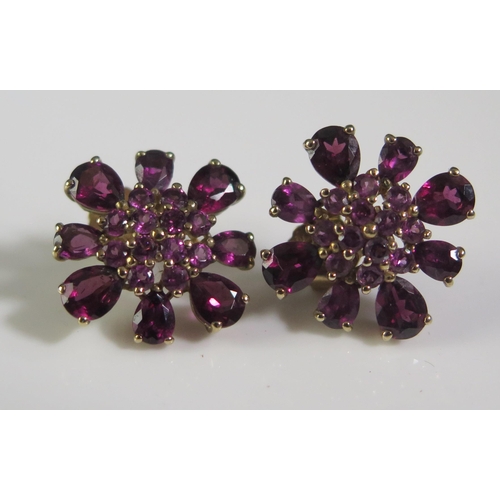 114 - A Pair of 9ct Gold and Rhodolite Cluster Earrings, 17.4mm diam., stamped 375, 4.13g