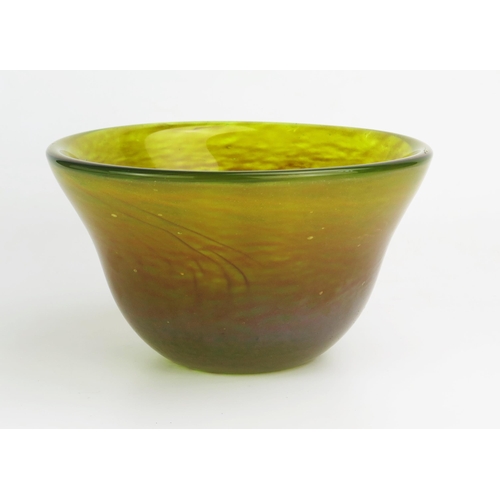 1155 - A Murano style glass vase with yellow jade variegated decoration, 14cm high, 25cm diameter.