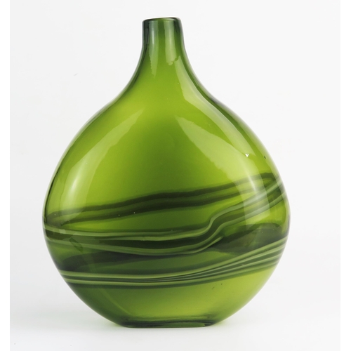 1157 - A modernist green glass bottle vase, of traditional design with variegated wave decoration, 34cm hig... 