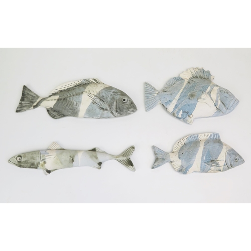 1177 - Four Fiona Bates style pottery fish, including John Dory, sole, and mackerel. (4)