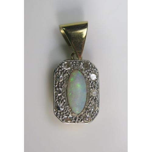 119 - An Opal and Diamond Pendant in a precious yellow metal setting, 19.8mm drop, KEE tests as 14ct, 1.73... 