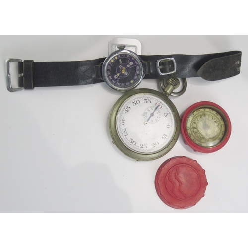 1202C - A replica World War II period Japanese officers wrist compass, a small hand held compass and an Air ... 