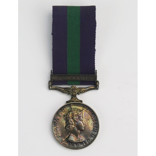 1212 - An Elizabeth II general Service Medal to 23272793. Gnr. D.N.E. Welham. R.A. with Cyprus clasp