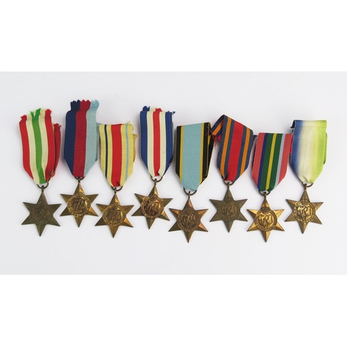 1216 - A collection of World War II Stars, includes, Atlantic Star, Africa Star, Italy Star, Burma Star, Fr... 