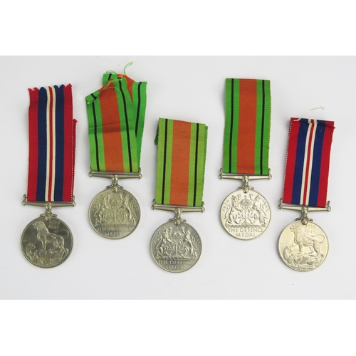 1217 - Three world war II Defence Medals and two Campaign Medals (5)