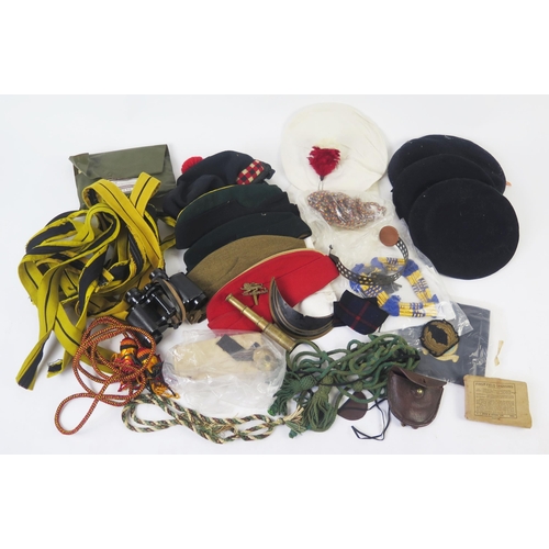 1226 - A collection of assorted forage caps, berets World war One R.A.M.C. silk, etc.