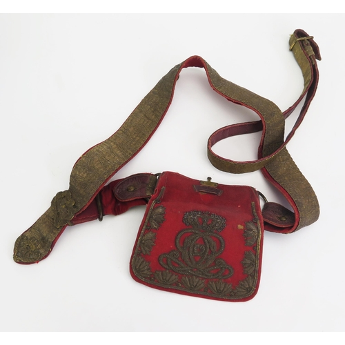 1236 - A Victorian hussars cross belt , pouch and hanger, with bullion work decoration