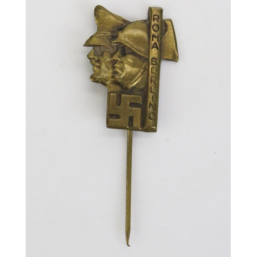 1237 - A World War II period Axis lapel badge, with profiles of Hitler and Mussolini, 