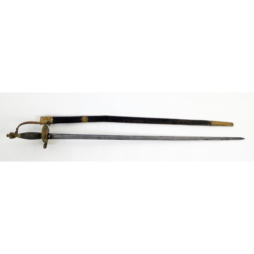 1242 - A 1796 pattern infantry officer's sword, with 81cm etched and fullered blade with GR cypher, hinged ... 