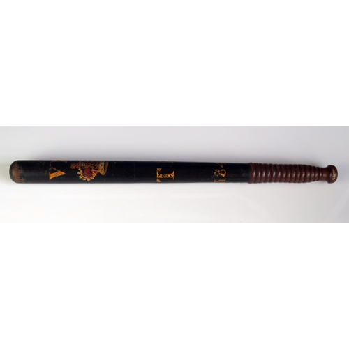 1245 - A Victorian polychrome wood truncheon, with Royal Cypher, initialed TM dated 1848, with ring turned ... 