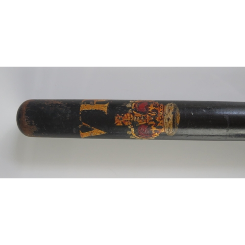 1245 - A Victorian polychrome wood truncheon, with Royal Cypher, initialed TM dated 1848, with ring turned ... 