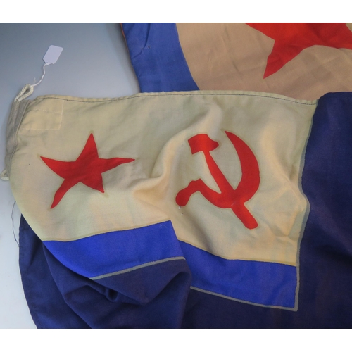 1245E - Two Russian linen flags, with stencil marks (2).