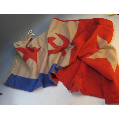 1245E - Two Russian linen flags, with stencil marks (2).