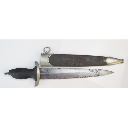 1248 - A Third Reich Period SS dagger, with 22cm etched double edged blade, damaged grip, contained in a me... 