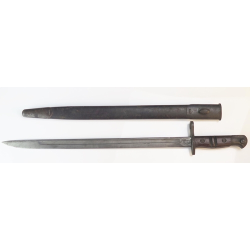 1249 - An American P17 bayonet, with 43cm fullered single edge blade by Remington, dated 1915, with wood gr... 