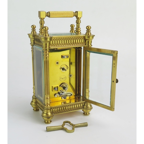 1270 - A 19th century French gilt brass carriage By Richard & Co, with 4.5cm Arabic dial, within a cut bras... 