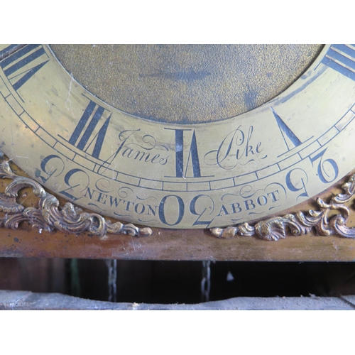 1272 - James Pike, Newton Abbot, an 18th century mahogany and ebony crossbanded longcase clock, the hood wi... 