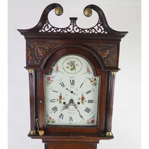 1273 - Pearfon, Berwick, a 19th century oak longcase clock, the hood with broken swan neck pediment and flu... 