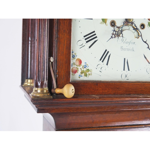 1273 - Pearfon, Berwick, a 19th century oak longcase clock, the hood with broken swan neck pediment and flu... 