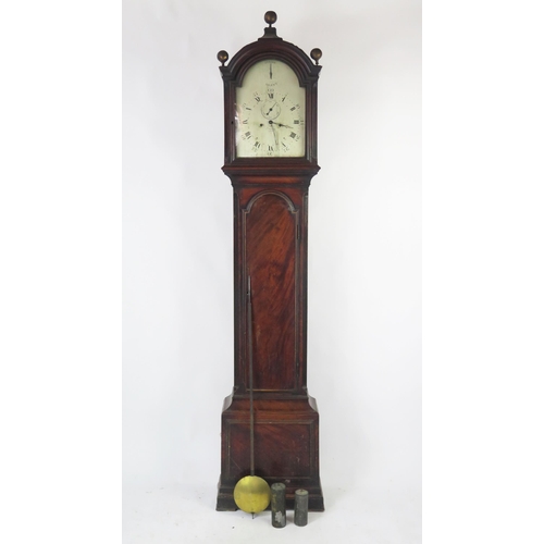 1273A - Puckridge, London, a Georgian mahogany longcase clock,, the arched hood with spire finials, the trun... 