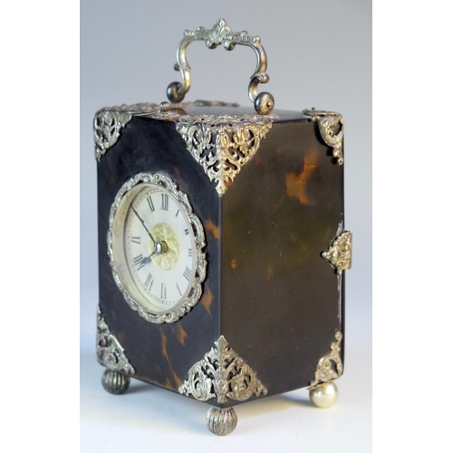 1279 - A Victorian Tortoiseshell and Silver Mounted Repeating Carriage Clock, London 1894, 16cm. contained ... 