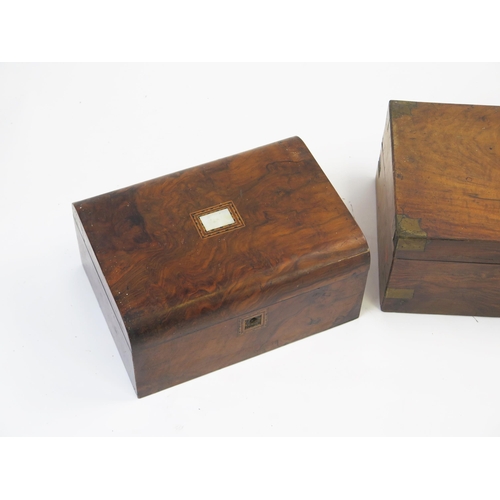 1287 - A Victorian walnut sewing box, 30cm wide,  a mahogany writing slope, 40cm wide and a rosewood box 34... 