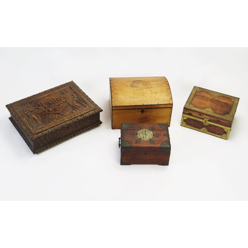 1289 - A satin wood domed box, 31cm wide, a Chinese hardwood and jade inset box, 23cm wide, and two other b... 