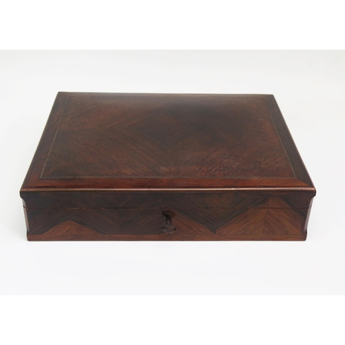 1304 - A late 19th century French kingwood and brass strung box of rectangular outline, with quarter veneer... 